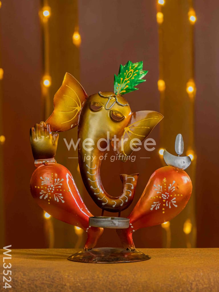 Metal Handpainted Ganesha Candle Holder - WL3524