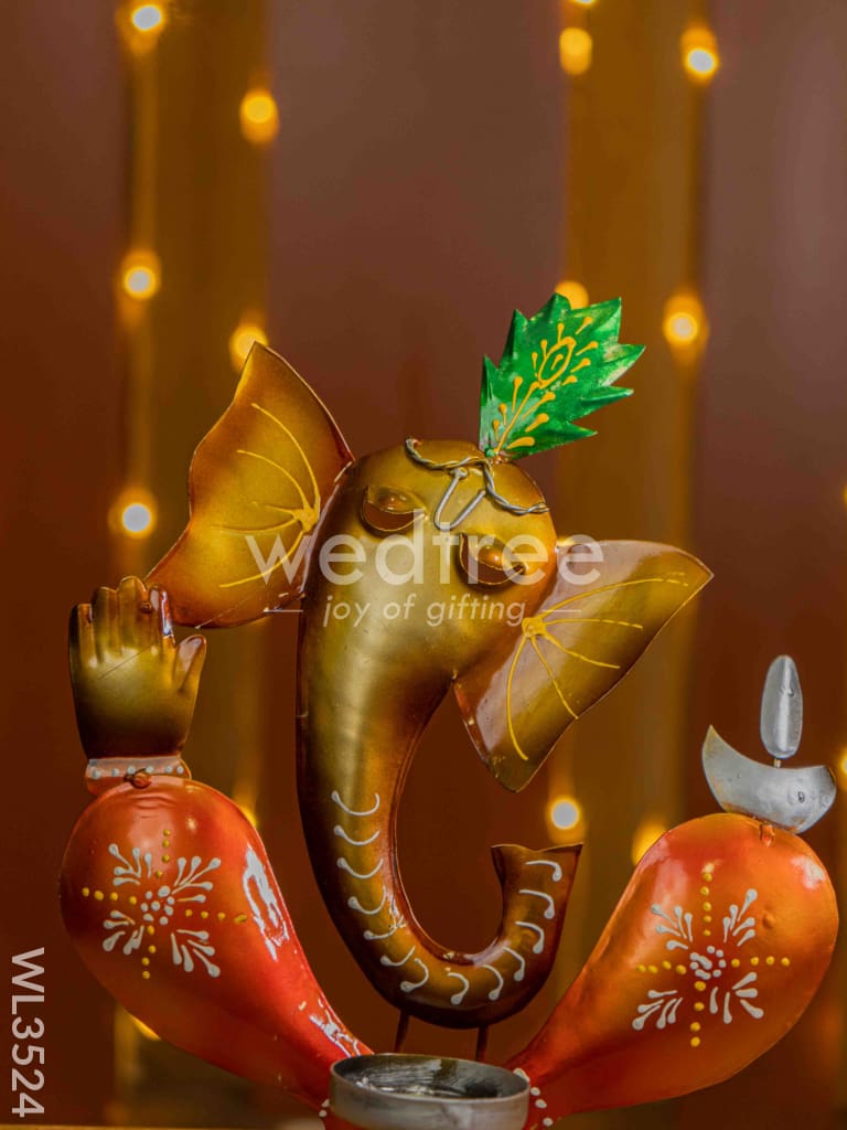 Metal Handpainted Ganesha Candle Holder - WL3524