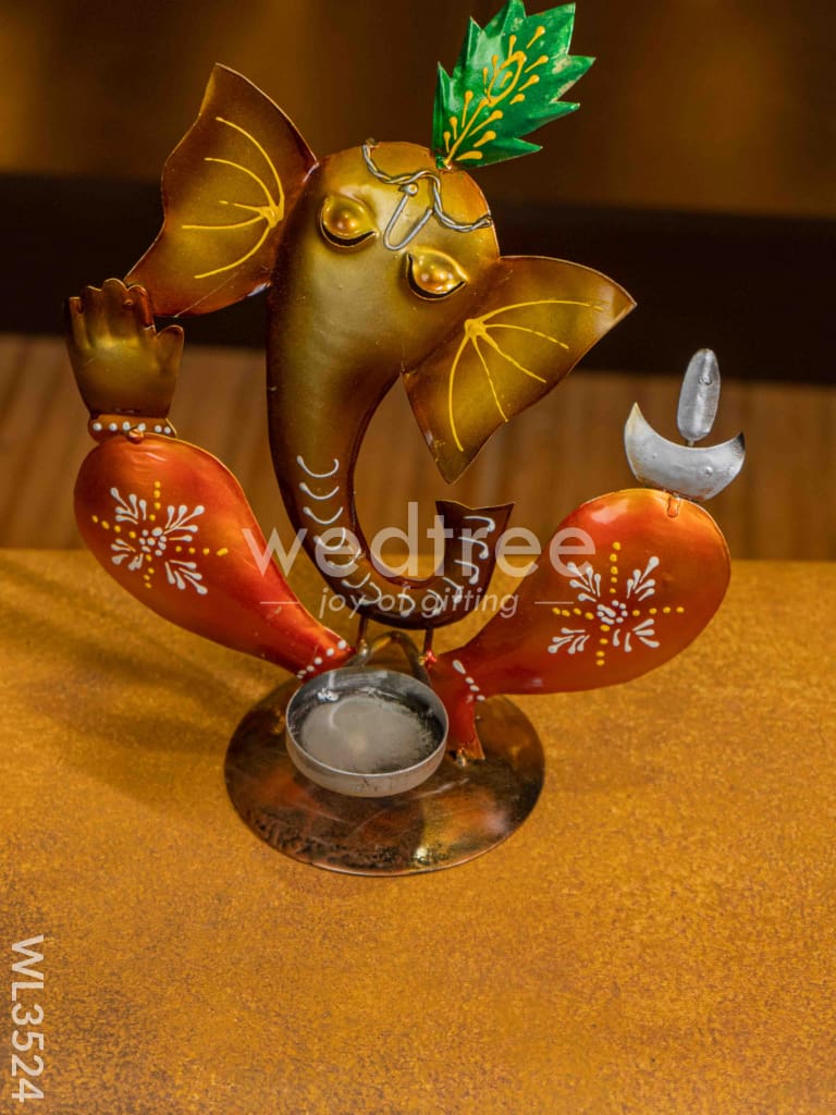 Metal Handpainted Ganesha Candle Holder - WL3524