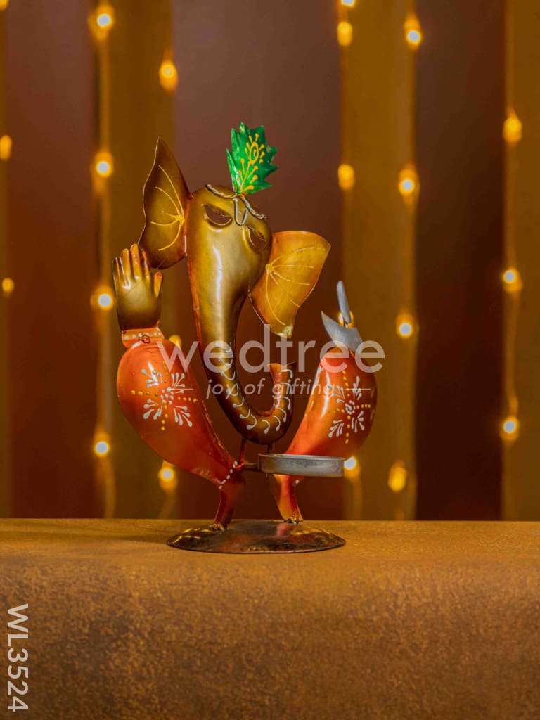 Metal Handpainted Ganesha Candle Holder - WL3524