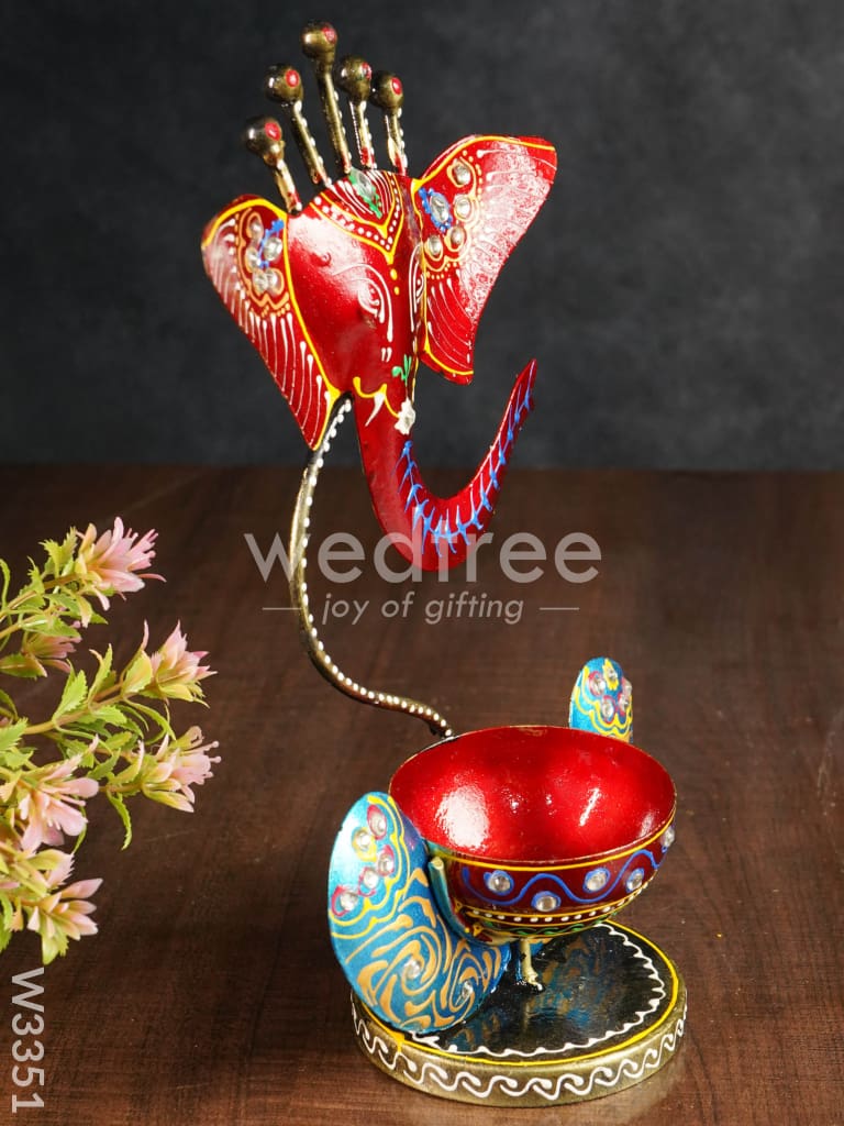 Metal Handpainted Ganesha T Light Holder - W3351
