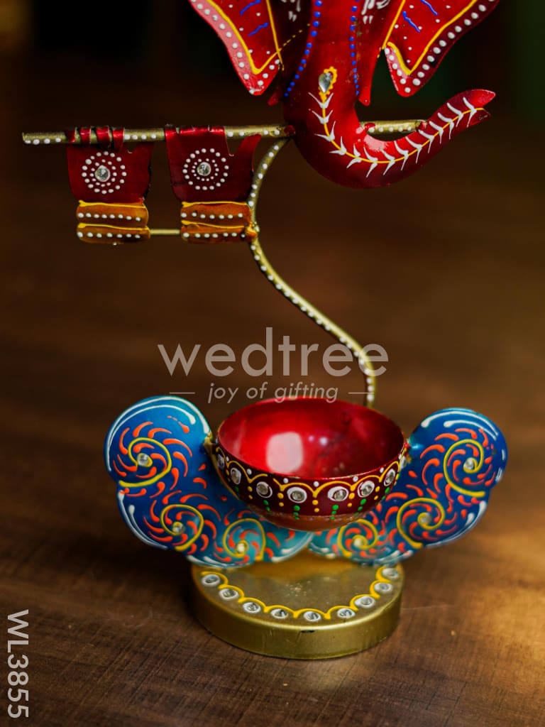 Metal Handpainted Ganesha T Light Holder - WL3855