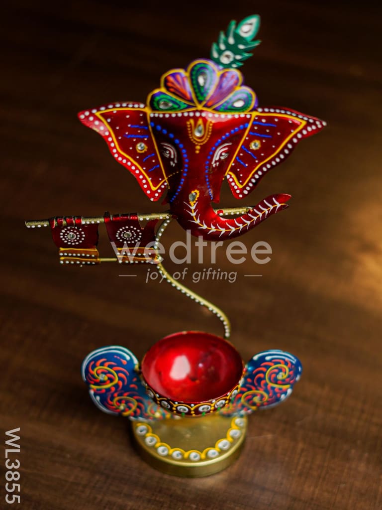 Metal Handpainted Ganesha T Light Holder - WL3855