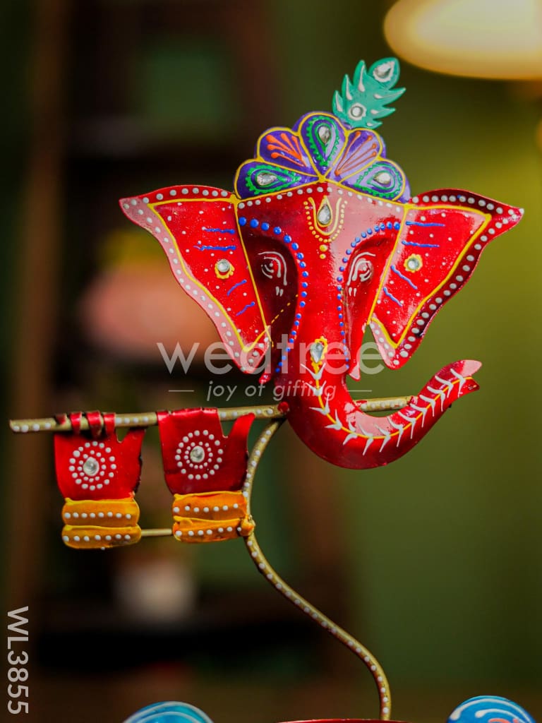 Metal Handpainted Ganesha T Light Holder - WL3855