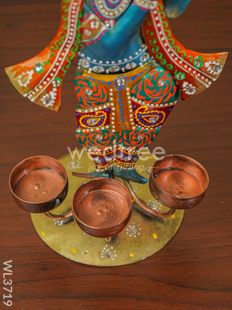 Metal Handpainted Krishna T Light Holder - WL3719