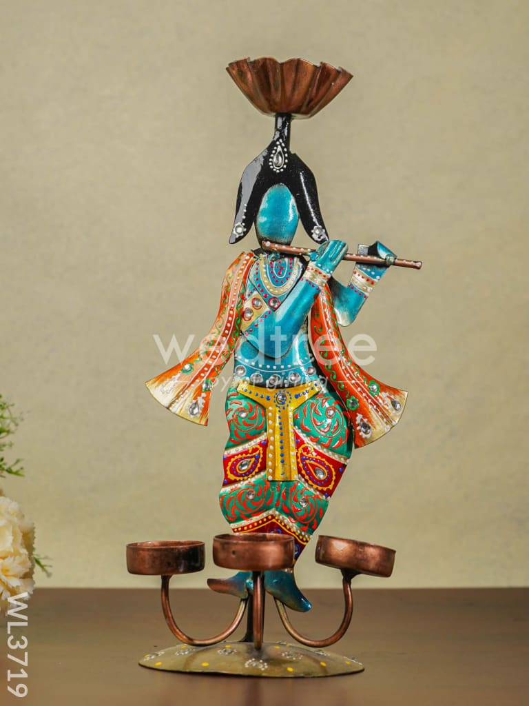 Metal Handpainted Krishna T Light Holder - WL3719