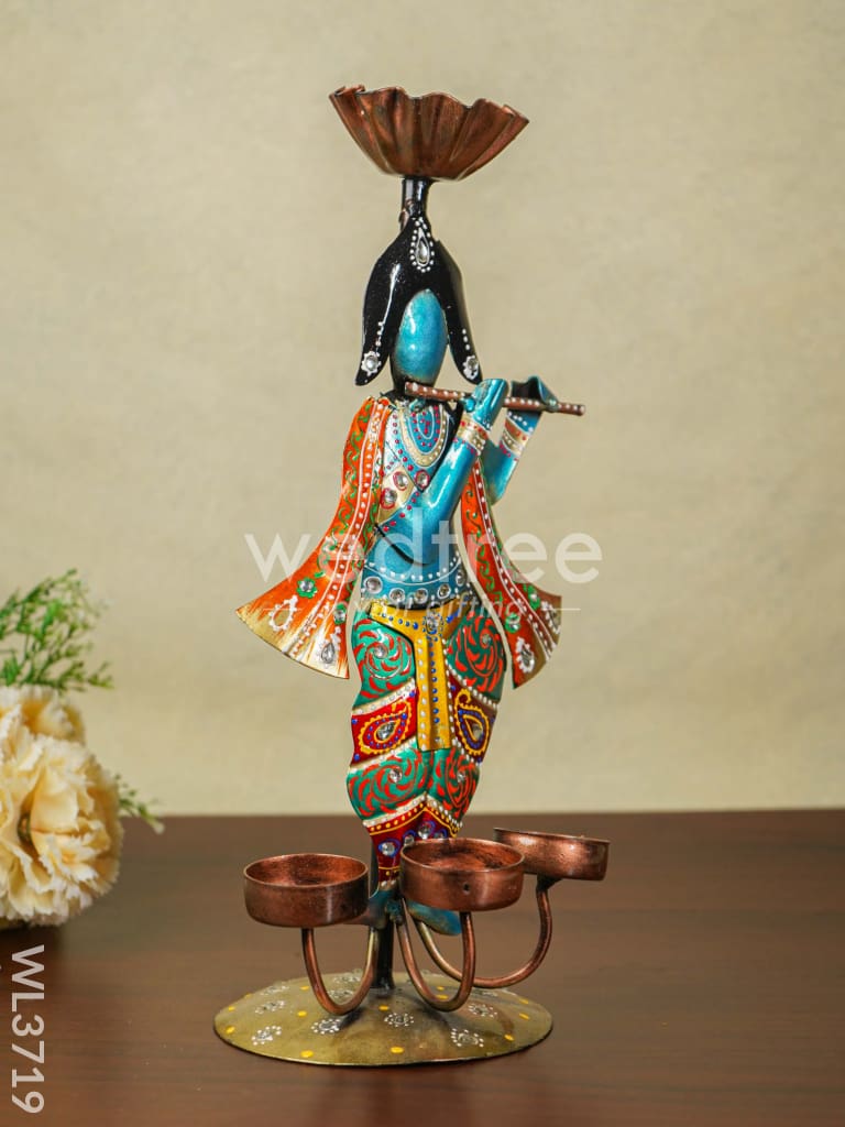Metal Handpainted Krishna T Light Holder - WL3719