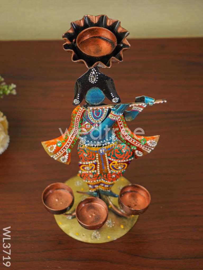 Metal Handpainted Krishna T Light Holder - WL3719