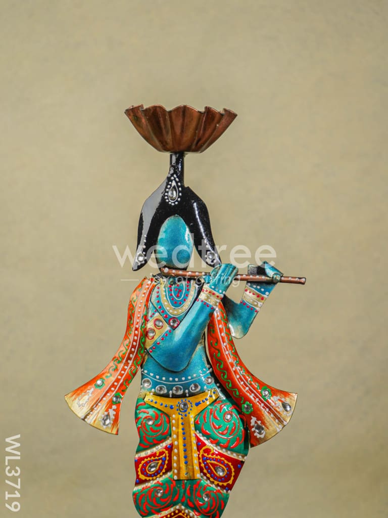 Metal Handpainted Krishna T Light Holder - WL3719