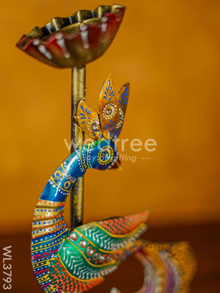 Metal Handpainted Peacock Candle Holder - WL3793