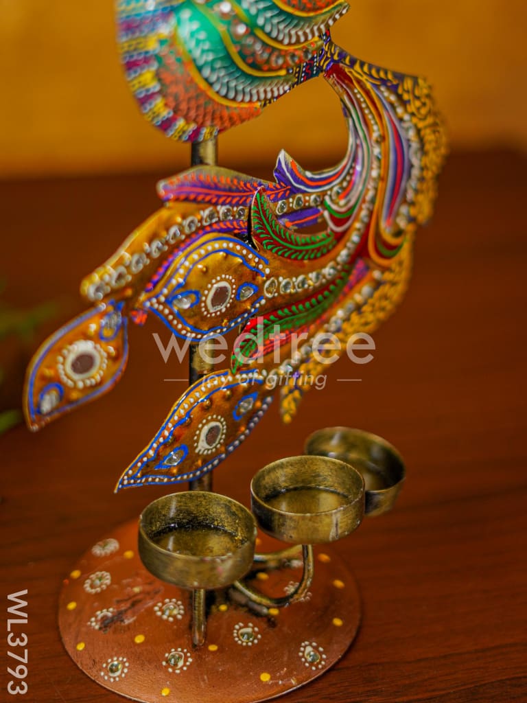 Metal Handpainted Peacock Candle Holder - WL3793
