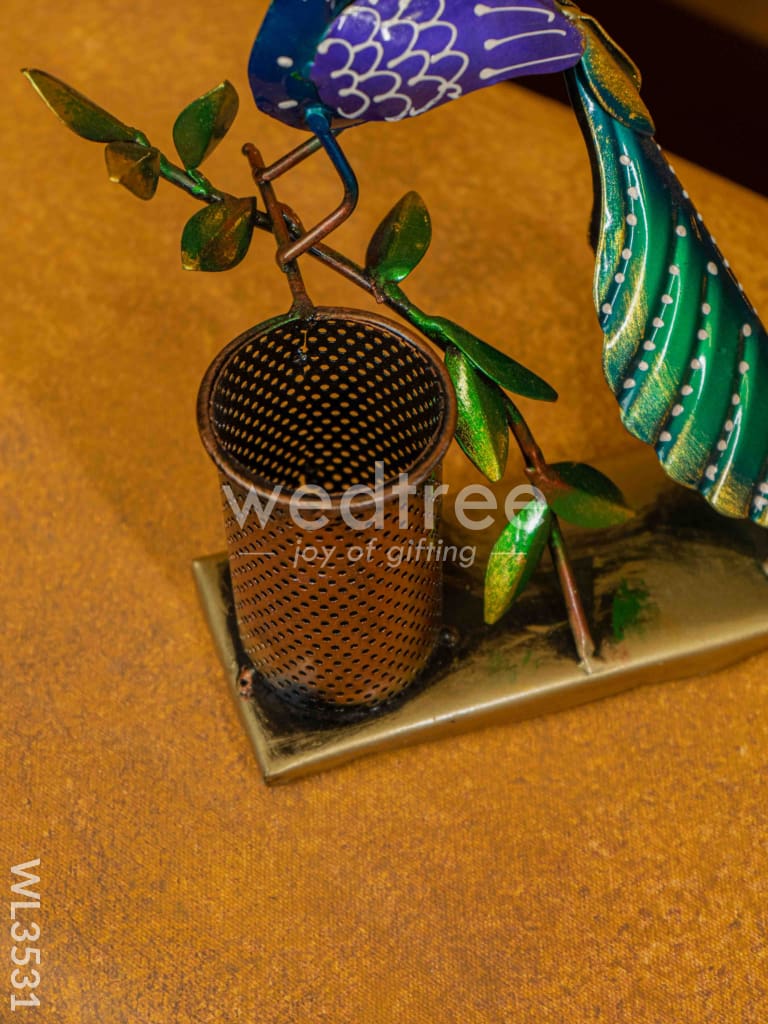 Metal Handpainted Peacock Pen Stand - WL3531