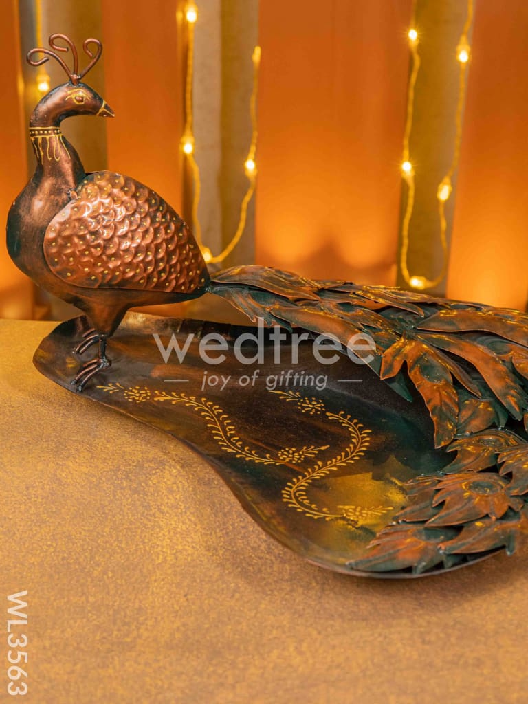 Metal Handpainted Peacock Tray - WL3563