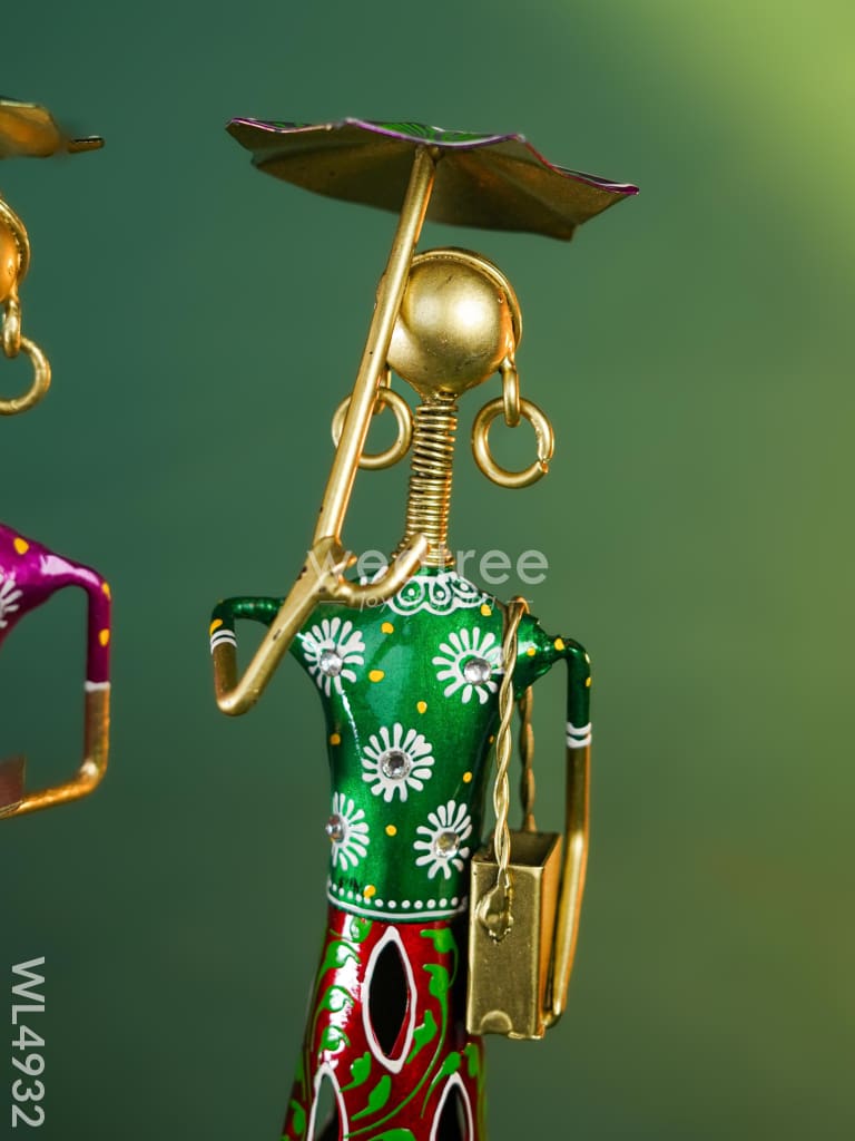 Metal Handpainted Rajasthani with Umbrella - Set of 3 - WL4932 Metal Decor Showpiece