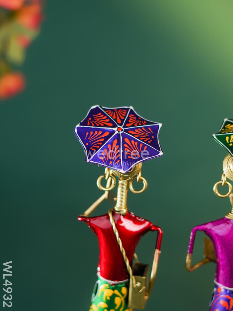 Metal Handpainted Rajasthani with Umbrella - Set of 3 - WL4932 Metal Decor Showpiece