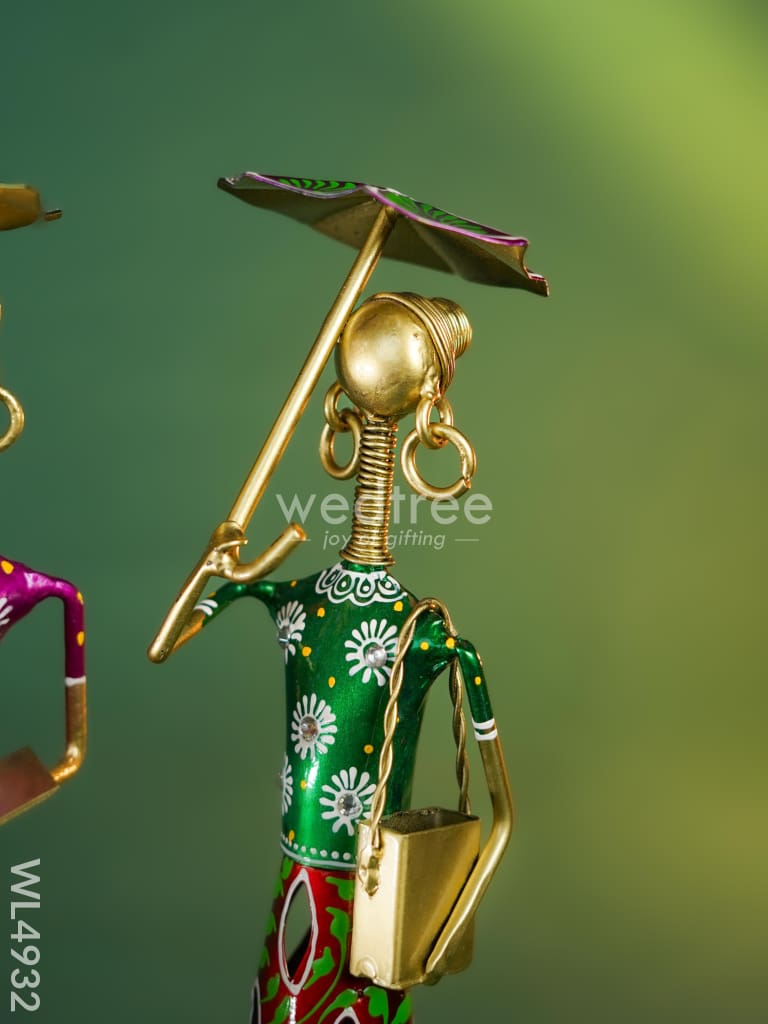 Metal Handpainted Rajasthani with Umbrella - Set of 3 - WL4932 Metal Decor Showpiece