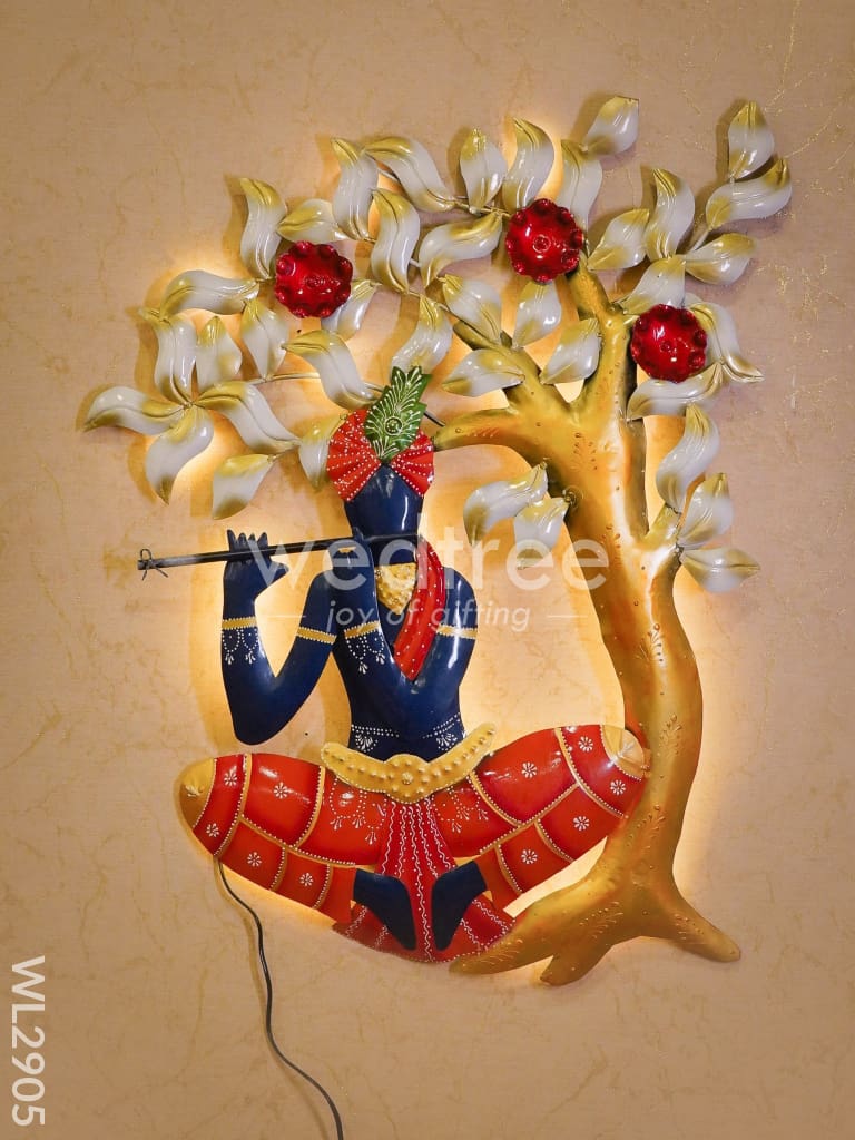 Metal Krishna with Flute & Tree - WL2905