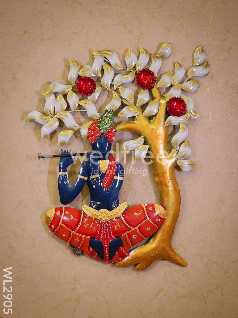 Metal Krishna with Flute & Tree - WL2905