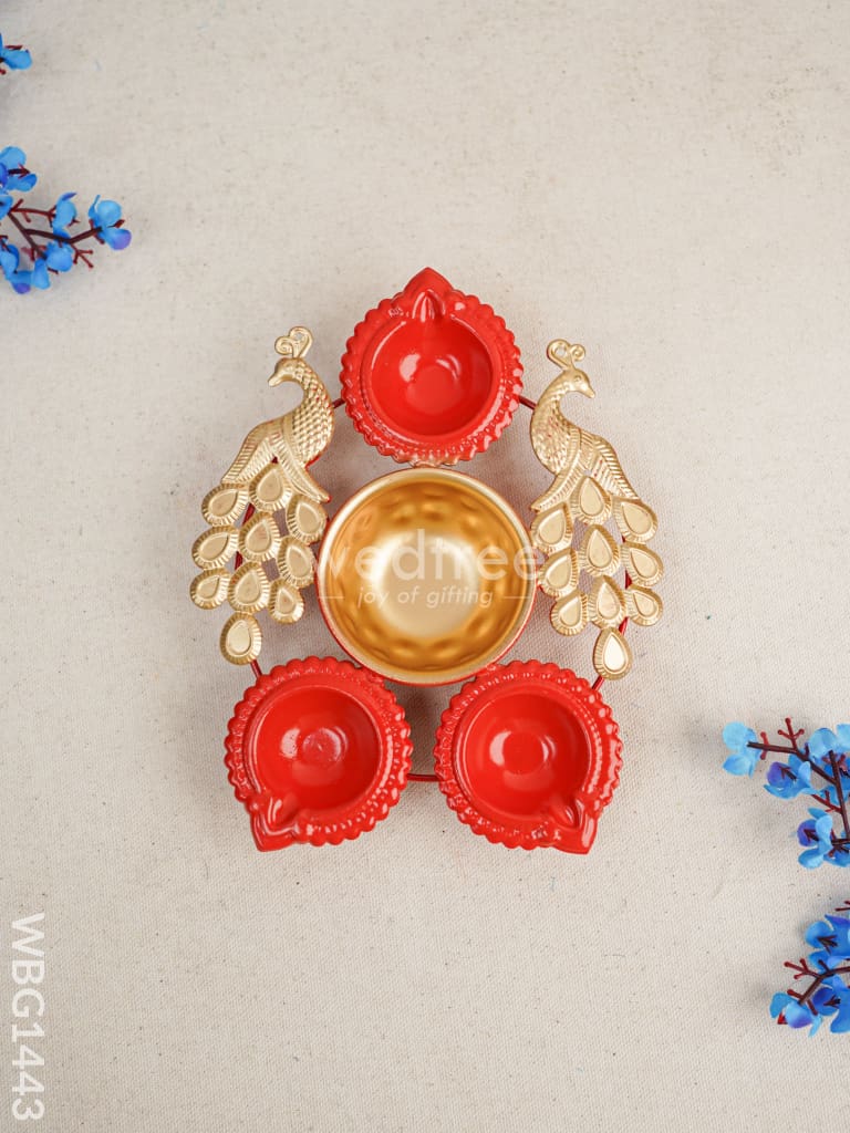 Metal Peacock Urli with 3 Diya - WBG1443