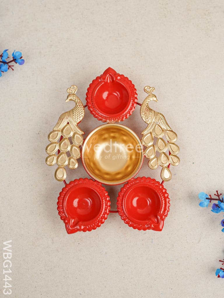 Metal Peacock Urli with 3 Diya - WBG1443