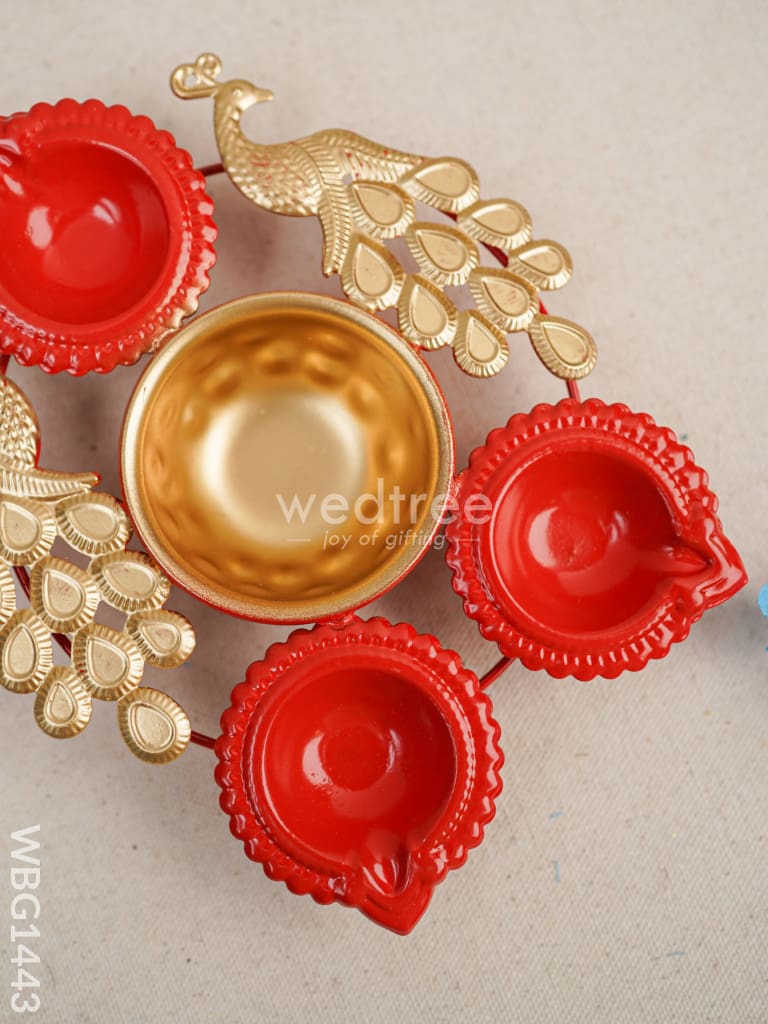 Metal Peacock Urli with 3 Diya - WBG1443