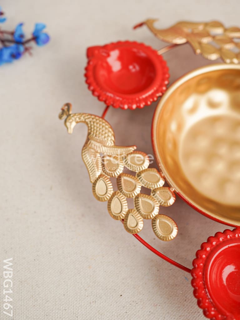 Metal Peacock Urli with 5 Diya - WBG1467