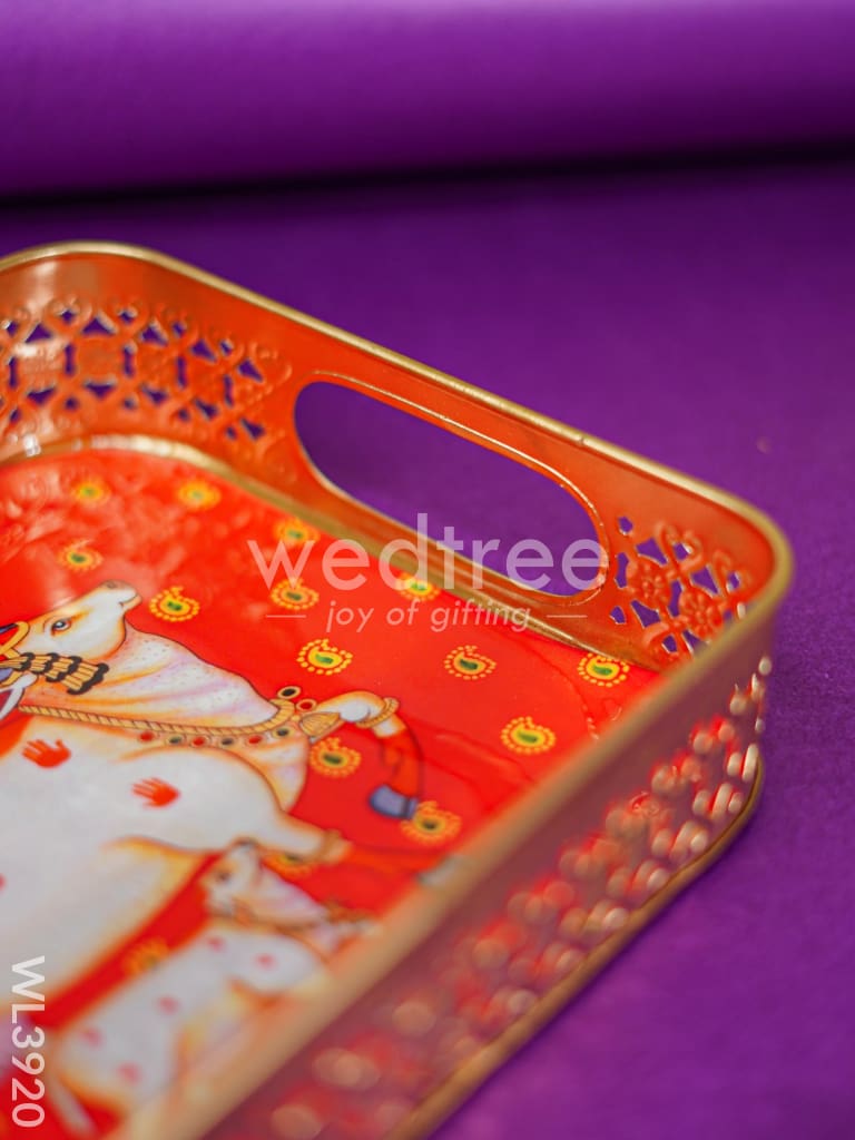 Metal Tray with Pichwai Design - Red - WL3920