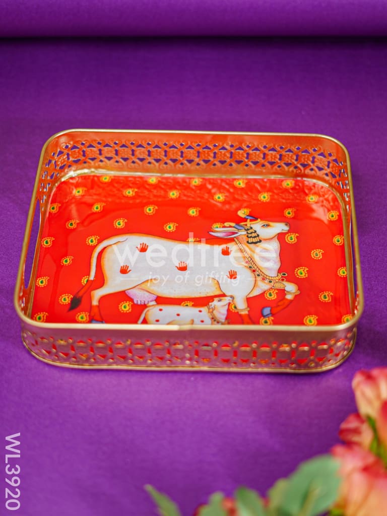Metal Tray with Pichwai Design - Red - WL3920