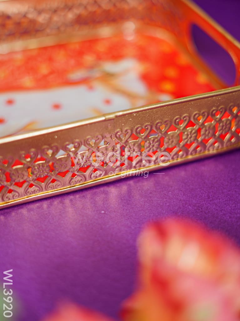 Metal Tray with Pichwai Design - Red - WL3920