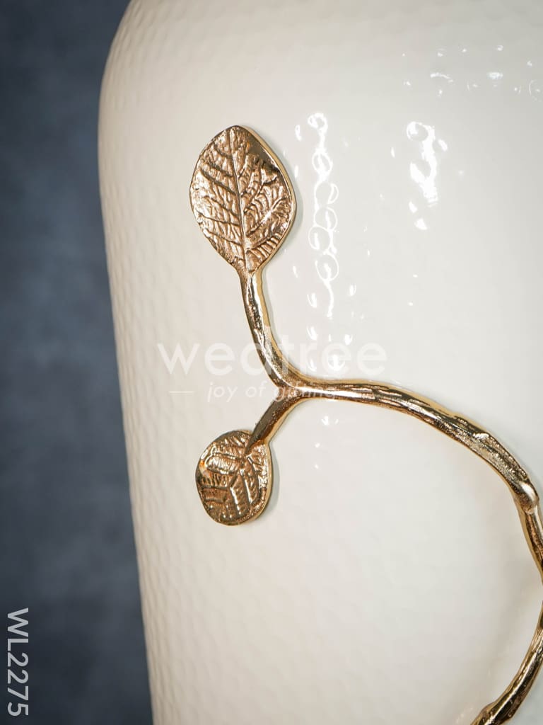 Metal Vase in White with Brass Antique Floral Embossing (29 inch) - WL2275