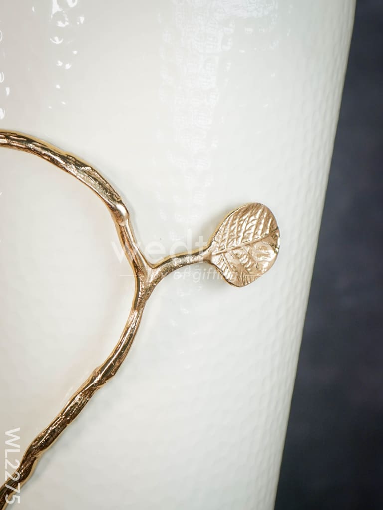Metal Vase in White with Brass Antique Floral Embossing (29 inch) - WL2275
