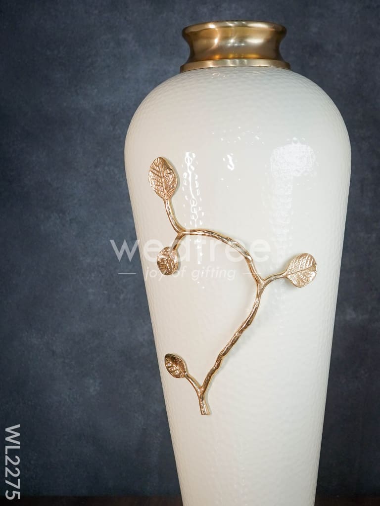 Metal Vase in White with Brass Antique Floral Embossing (29 inch) - WL2275
