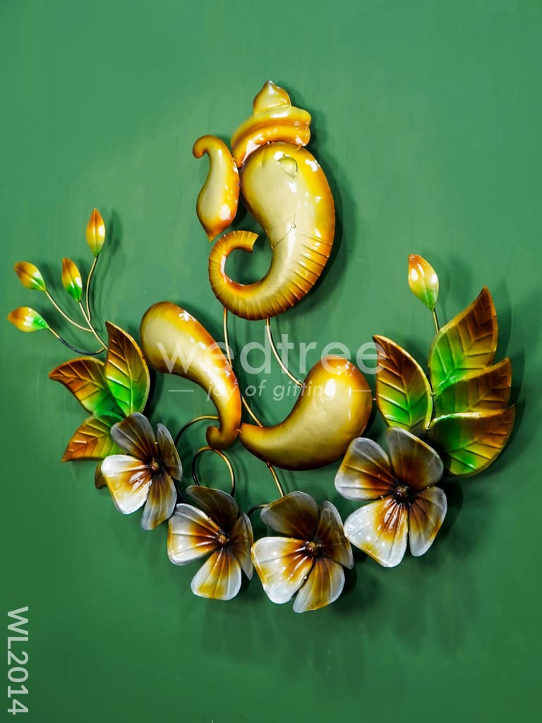 Metal Wall Decor - Golden Ganesha with Flowers - WL2014