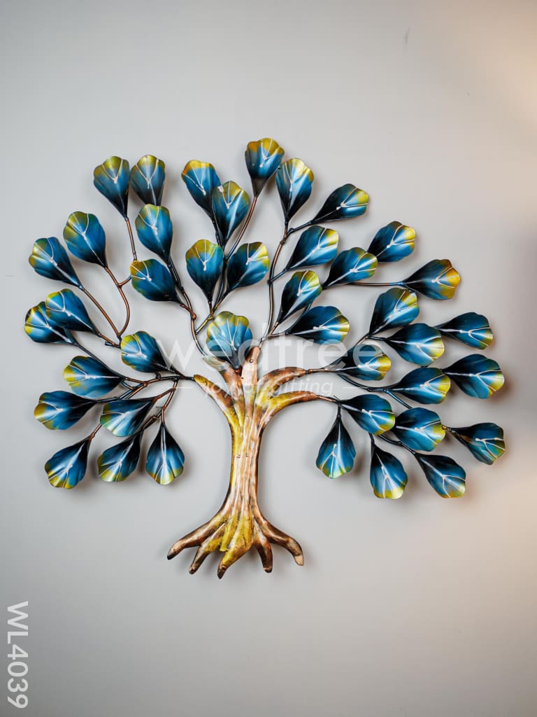 Metal Wall Hanging Tree with Blue Leaves - WL4039