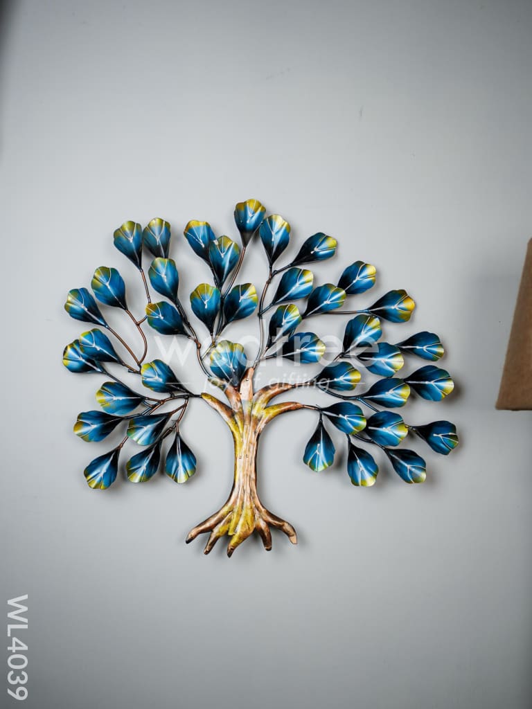 Metal Wall Hanging Tree with Blue Leaves - WL4039
