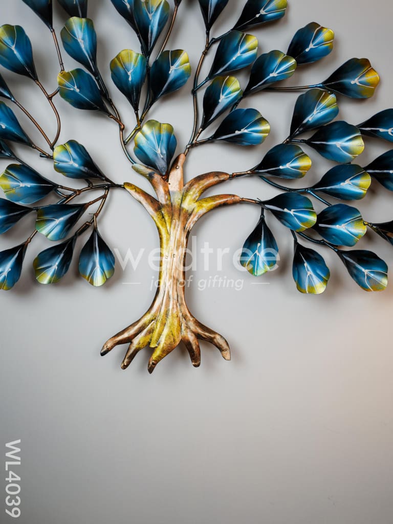 Metal Wall Hanging Tree with Blue Leaves - WL4039