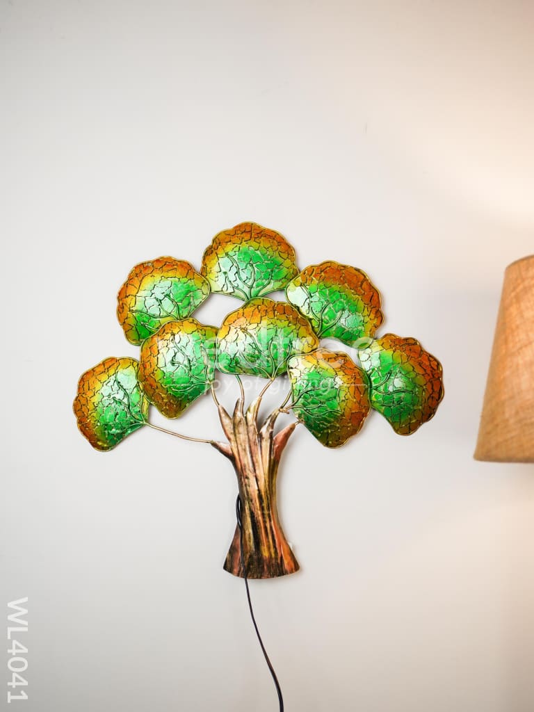 Metal Wall Hanging Tree with Green Leaves - WL4041
