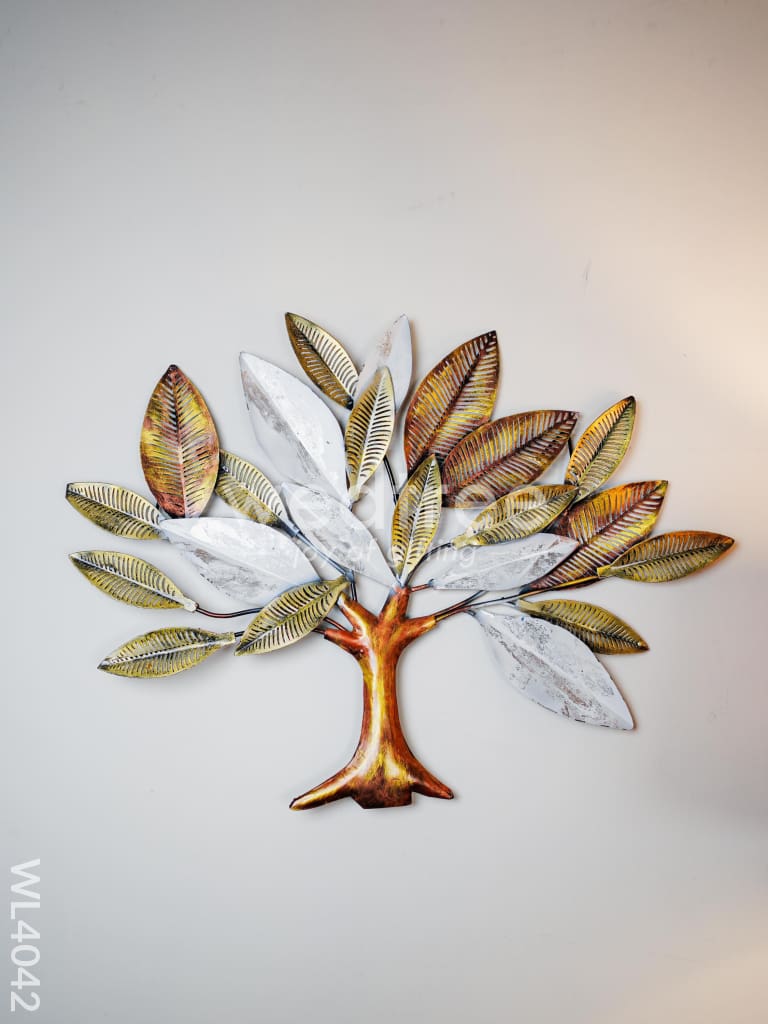 Metal Wall Hanging Tree with White-Gold Leaves - WL4042