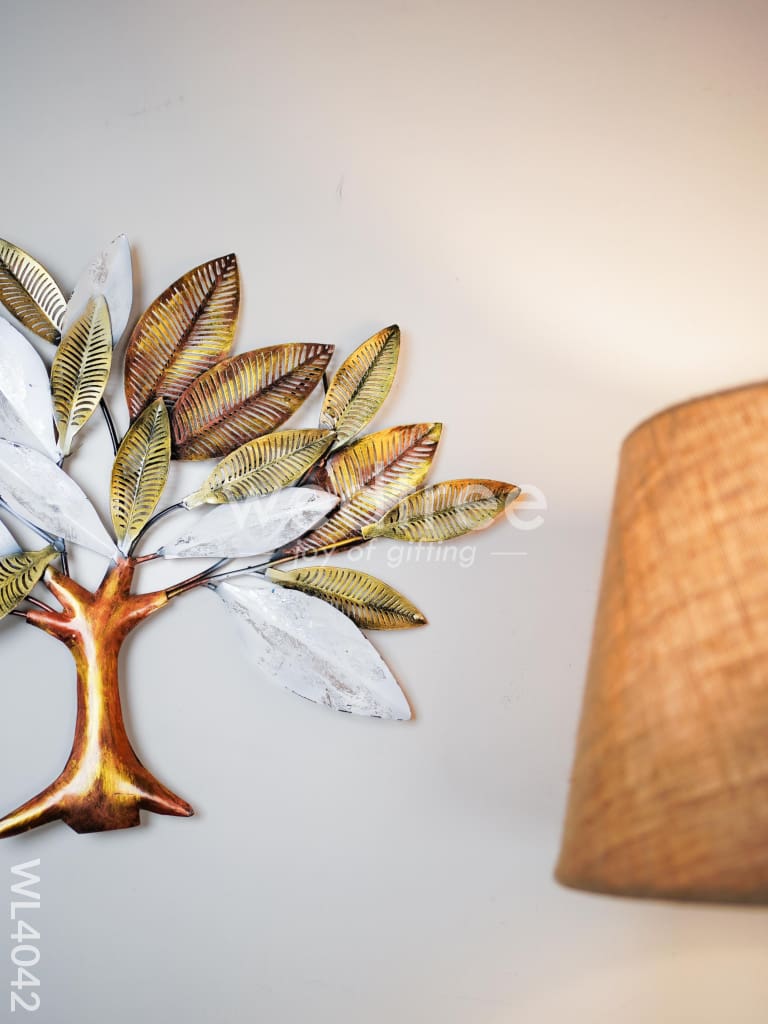 Metal Wall Hanging Tree with White-Gold Leaves - WL4042