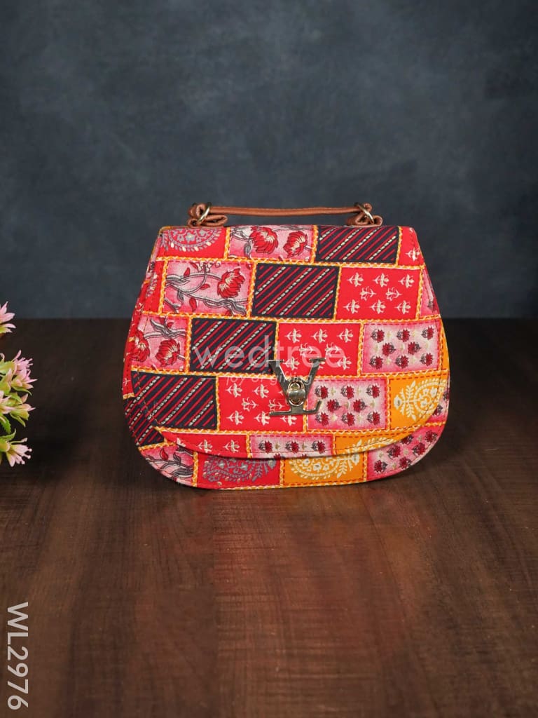 Multicolour Printed Fabric Sling Bag with Lock - WL2976