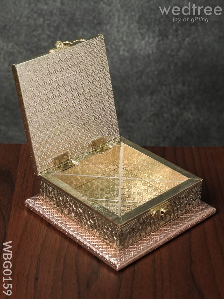 Oxidised Dry Fruit Box with Crackled and Floral Design - 6X6 Inches - WBG0159