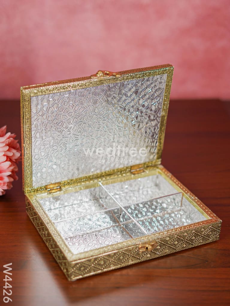 Oxidised dry fruit box with peacock embossing small - W4426