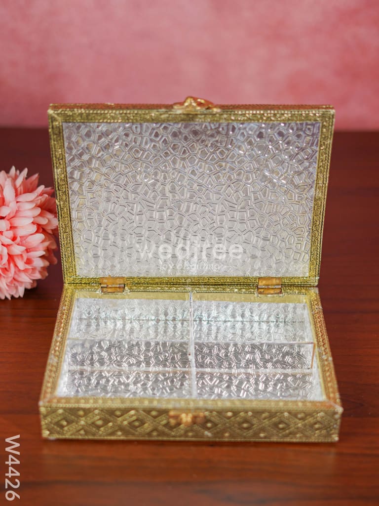 Oxidised dry fruit box with peacock embossing small - W4426
