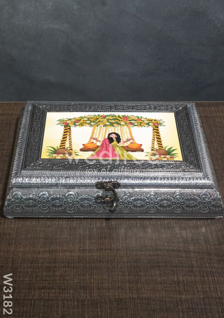 Oxidised Dry Fruit Photo Box Rectangle Shaped Medium - 10X7 inch - W3182