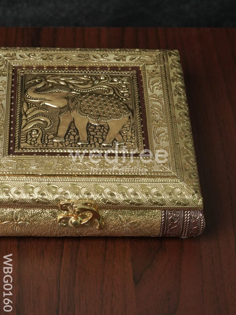 Oxidised Embossed Dry Fruit Box with Elephant Design - 8X8 Inches - WBG0160