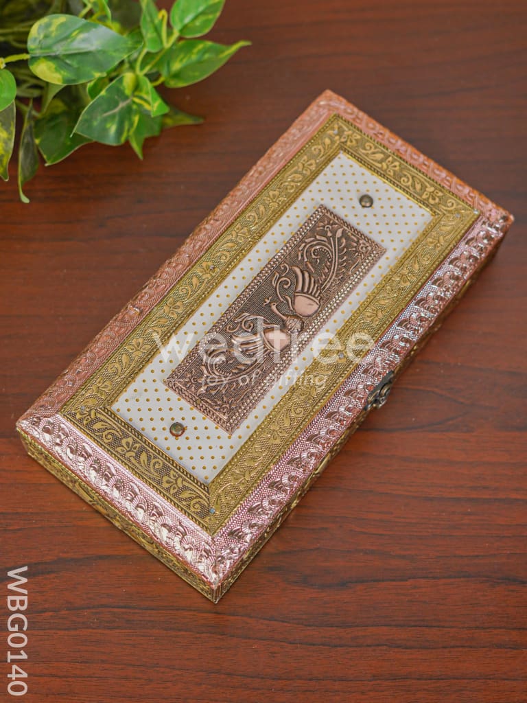 Oxidised Golden and Red Embossed Dry Fruit Box with Peacock and Floral Design - 12X6Inches - WBG0140