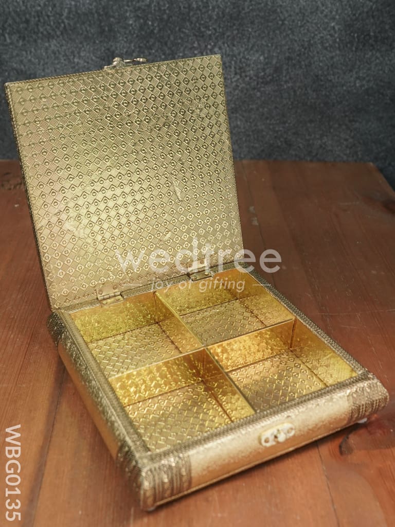 Oxidised Golden Dry Fruit Box with Floral Design - 8x8 Inches - WBG0135