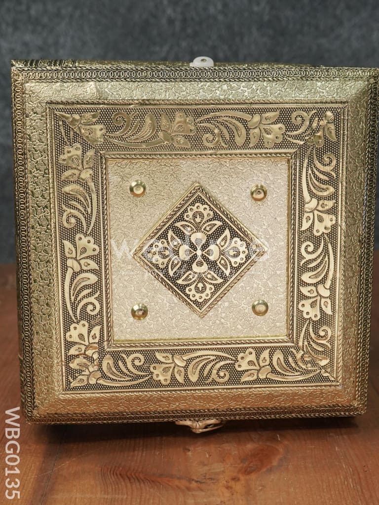 Oxidised Golden Dry Fruit Box with Floral Design - 8x8 Inches - WBG0135