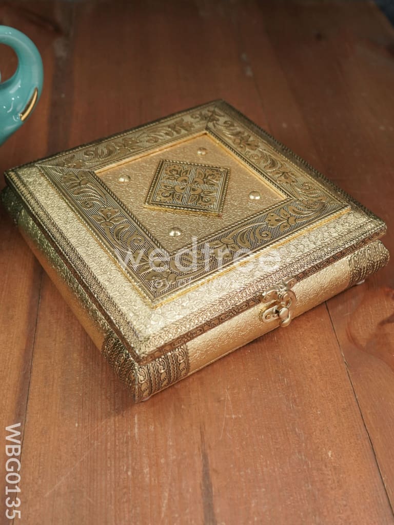 Oxidised Golden Dry Fruit Box with Floral Design - 8x8 Inches - WBG0135