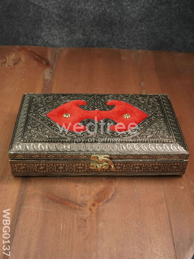 Oxidised Red Velvet Dry Fruit Box with Floral Design - 10X6Inches - WBG0137